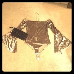 Velvet Wide Sleeved Champagne Bodysuit